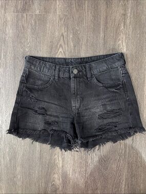 H&M Black Distressed Jean Shorts with Frayed Hem